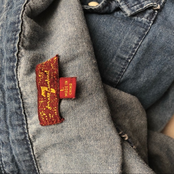 7 for all Mankind denim ombré snap long sleeve button down shirt - Picture 2 of 6